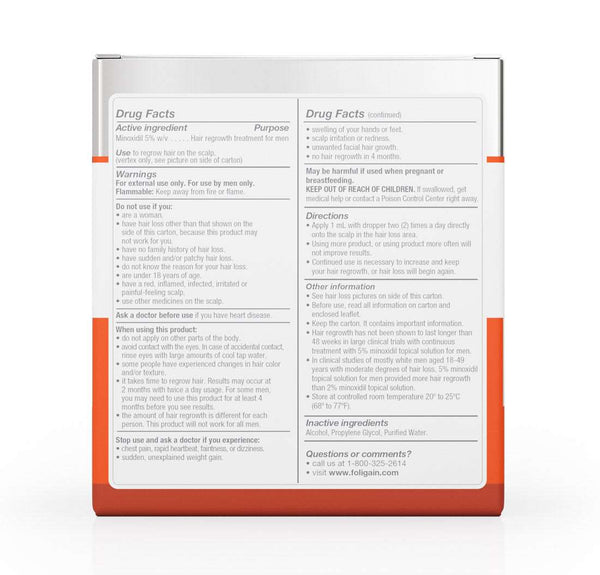 FOLIGAIN Minoxidil 5% Hair Regrowth Treatment For Men 12 Month Supply - FOLIGAIN EUROPE