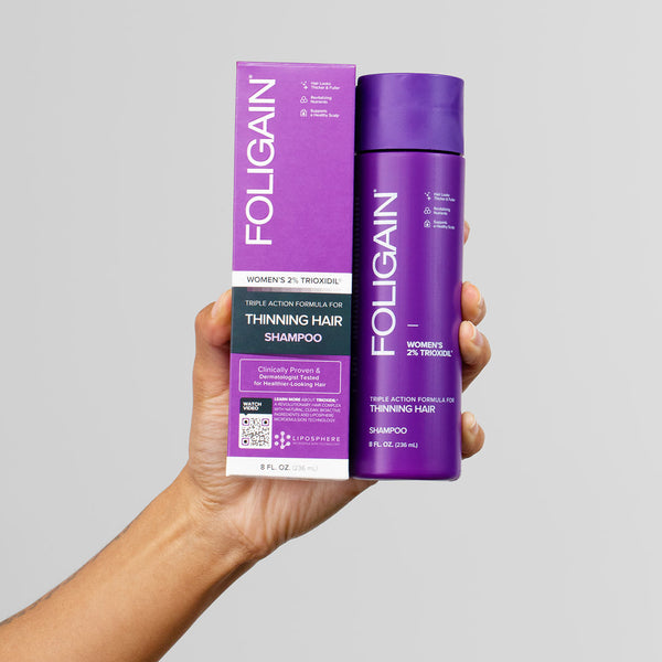 FOLIGAIN Trīskāršās darbības šampūns plāniem matiem sievietēm ar 2% Trioxidil.